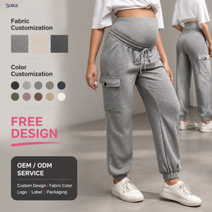 <span class=keywords><strong>Pantalon</strong></span> de Maternité Personnalisé pour <span class=keywords><strong>Femme</strong></span> Gris Taille Haute en Polyester Coton Tricoté avec Poches <span class=keywords><strong>Cargo</strong></span> Cordon de Serrage Jogger Chevilles Élastiques Coupe Décontractée - Product Image 1