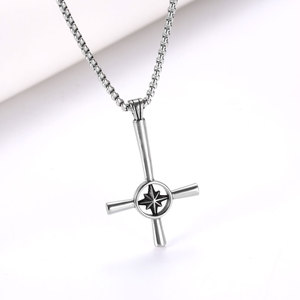 Stainless Steel <b>Cross</b> Necklace <b>With</b> Star Pendant Unisex Fashion Jewelry Geometric Design Punk Hip Hop Style - Product Image 2