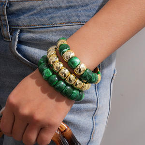 Ensemble de 3 bracelets extensibles de luxe en alliage de métaux précieux, forme de boule, pour homme et femme, cadeau d'anniversaire de mariage - Product Image 3