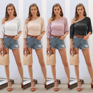 Delle donne di Estate Sexy Senza Bretelle A Righe Increspato Signore Top Camicia A Maniche Corte - Product Image 2