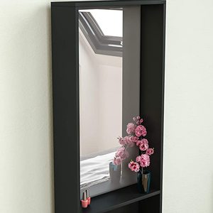 Coiffeuse Miroir Étagères Chambre à coucher Maquillage Vanity Debout Cosmétiques Rangement Bureau Commode Meuble Noir - Product Image 3