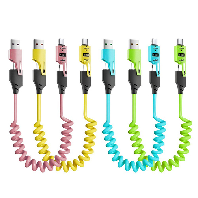 PD 65w 1M 3A Fast Charging 4-In-1 Usb Type C 180 Degree Retractable Data Cable USB C Charging Expansion Fast Charge Cable