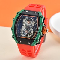 Montre chronographe automatique de luxe pour homme, boîtier tonneau, bracelet en caoutchouc, résistante à l'eau