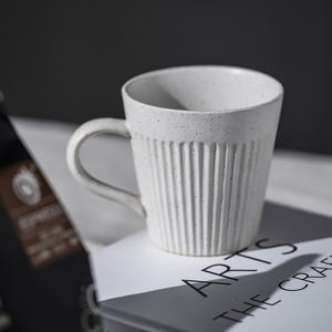 Taza de té de Color blanco reactivo moteado de cerámica, forma redonda, punto, línea grabada en relieve, taza Regular para restaurante en casa - Product Image 5