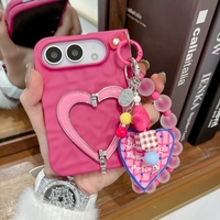Nouvelle coque de protection unique coréenne pour iPhone Duo Fold, effet peau, rouge rose, support en forme de cœur, antichoc, mode coréenne