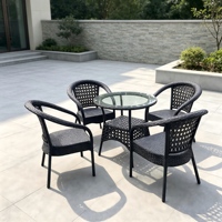 Chaise et table de salle à manger en aluminium de qualité supérieure pour jardin, en rotin tressé, 4+1 meubles de salle à manger pour hôtel et restaurant