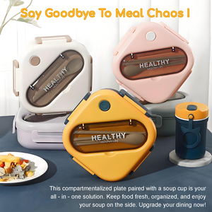 Boîte à <span class=keywords><strong>lunch</strong></span> carrée populaire en plastique, compatible micro-ondes, portable, avec couvercle en plastique, idéale comme cadeau (type boîte à <span class=keywords><strong>lunch</strong></span> japonaise) - Product Image 1
