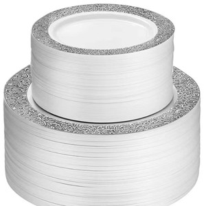 19 assiettes en plastique de luxe de 26 cm Ensemble d'assiettes jetables de couleur or <span class=keywords><strong>noir</strong></span> de fête - Product Image 3