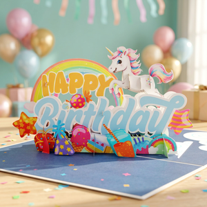 Meilleure Vente Carte Pop-up 3D Joyeux Anniversaire Poney Design Personnalisé Fait Main Découpe Laser Impression Numérique Style Amour Vietnamien - Product Image 1