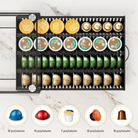 Organisateur de tiroir pour dosettes de café, support de rangement en acier au carbone pour comptoir de cuisine, étagère sous armoire pour capsules avec plateau en PP