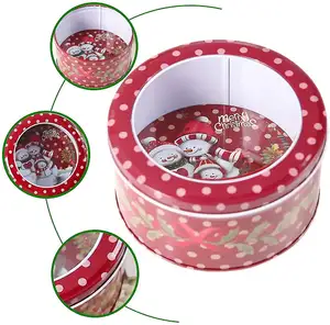 Boîte en étain de Noël Boîte vide avec fenêtre Boîte à bonbons ronde Fenêtre ronde en étain en métal