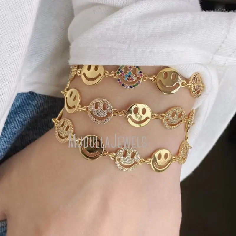 BM39140 Vergoldetes Armband Kupfers chmuck Zirkonia Armband Gold Klar Vergoldetes Zirkonia Smiley Armband