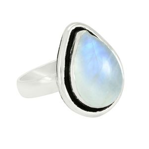 Bague en argent sterling 925 avec pierre de lune arc-en-ciel, taille poire, sertie clos, style vintage, unisexe, pour usage quotidien - Product Image 4