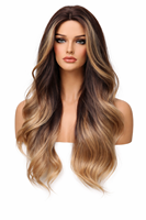 Perruque en cheveux humains avec mèches blondes et brunes, 13x4, lace frontale, ondulée, pré-épilée, sans colle