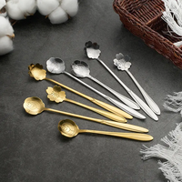 Petite cuillère à café et à thé en forme de fleur, cuillère à café mignonne en argent, or, acier inoxydable, cuillère à dessert pour glace