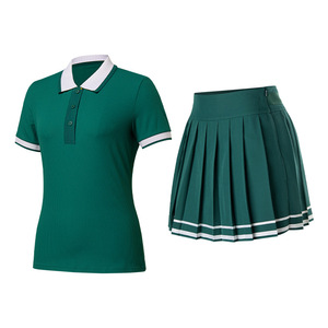 Ensemble élégant pour femmes, haut polo et jupe plissée, 2 pièces, couleur contrastée, respirant et doux, ensemble de jupe pour pickleball, badminton, tennis - Product Image 5