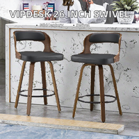 Tabourets de bar pivotants VipDesk de 26 pouces en similicuir, style mi-siècle, avec dossier et accoudoirs, structure en bois d'ingénierie, noirs, pour bar à domicile