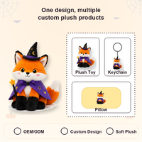 Peluche renard d'Halloween personnalisée, douce et rembourrée, avec chapeau de sorcier et cape, anti-stress, pour 3 ans et plus, décoration de fête, faible MOQ, support OEM/ODM