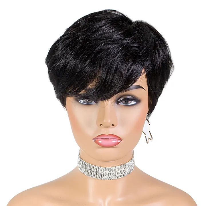 Free Shipping Brazilian Raw Cuticle Aligned Human Hair Pixie Short Cut Wig, Peruvian Curly Hair Wigs For Black Women on Sale