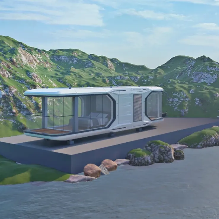 Model mewah yang dapat dilepas rumah Pod 40ft 20ft kombinasi gua prefab 2 Kamar Tidur 1 kabin Apple mandi dengan dapur