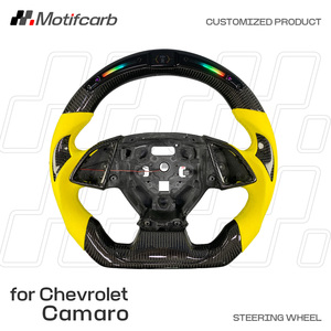 Volante de Fibra de Carbono LED Personalizado con Empuñaduras de Cuero Amarillo para Chevrolet Camaro ZL1 1LE 1SS 2SS Coupé 2016-2026 - Product Image 2