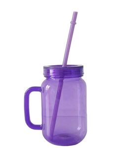 Reusable <b>Plastic</b> Mason Jar Cup With Straw 14 Oz Blue Green Retro Design For Outdoor Camping Adults TF-7007 - Product Image 4