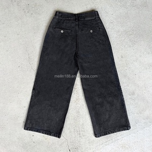 Pantalon en jean vintage coupe large et évasée, délavé à l'acide, avec crochet de fixation personnalisé et boucle de pompier, en denim épais, style baggy - Product Image 3