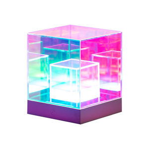 Thiết kế mới USB sạc 3D vuông trang trí bàn đèn RGB Acrylic Cube <span class=keywords><strong>LED</strong></span> ánh sáng ban đêm cho thanh nhà cạnh giường ngủ - Product Image 5