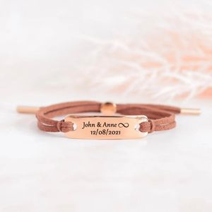 Braccialetti in Pelle con Cordino in Acciaio Inossidabile alla Moda per Coppie, Braccialetti dell'Amicizia Personalizzabili con Testo e Nome per Innamorati - Product Image 1