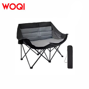 Fauteuil de camping double pliable Woqi, pour extérieur et jardin, portable, avec structure en aluminium et tissu Oxford noir - Product Image 1