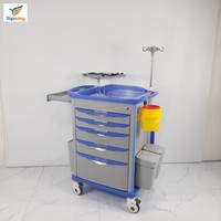 Carro de Emergencia Médico de Aluminio para Hospital, Carrito de Enfermería con 5 Cajones, Soporte para Suero, Estante para Desfibrilador, Cerradura Moderna