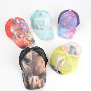 Trucker Cap <b>Tie</b> Dye Mesh Baseball Hat Unisex Breathable Summer Casual Outdoor Sun Protection Hat With <b>Back</b> Opening - Product Image 2