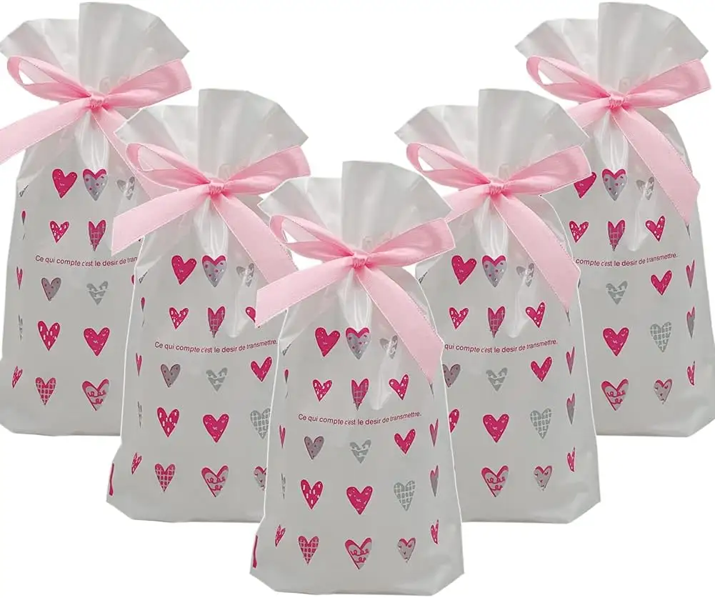 50pcs Plastic Treat Taschen Party Favor Taschen Pink Gift Candy Goodies Taschen für Geburtstags feier Hochzeit Baby Shower Party