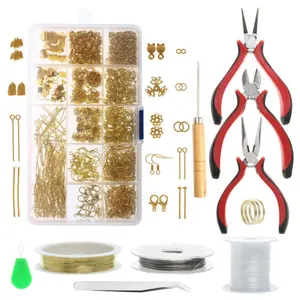 Kit de suministros de joyería Rawmand para hacer joyas, collar, pulsera, fabricación DIY, alicates de joyería, herramientas, ganchos para pendientes, Clips de agujas