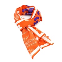 Écharpe longue en soie 100% imprimée de motifs floraux orange pour femmes et hommes, créez votre propre design, fleurs et feuilles personnalisées