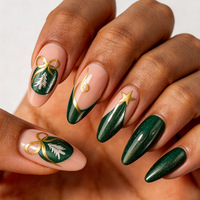 24 faux ongles à presser, forme amande, vert Noël, motif sapin, avec lime à ongles, vente en gros, dropshipping
