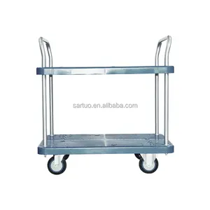Double-layer Mute Goods Carriage Platform Flat Bed Hand Multipurpose Trolley Cart Sturdy With 4 Wheels