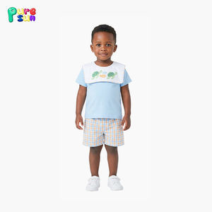 Puresun 批发两件套儿童服装套装刺绣儿童衣服背带领定制100%纯棉男童服装套装 - Product Image 2