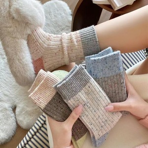 Women's Mid-Calf Socks Color Blocking Dot <b>Yarn</b> Thickened Warm Autumn Winter Korean Style Slouch Socks - Product Image 1