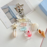Porte-clés d'été à perles thème Océan, Breloque de sac étoile de mer, coquillage, conque, Pendentif coloré poisson et gobelet, Anneau porte-clés avec fermoir étoile pour femmes et filles