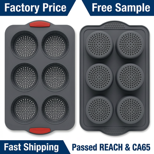 Stampo in Silicone per Panini da Hamburger a 6 Cavità Perforate, Conforme REACH CA65, Senza BPA, Antiaderente, per Muffin, 35x23.5x3.5cm - Product Image 2