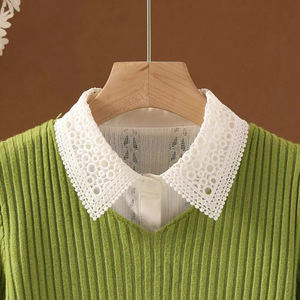 Cuello Falso Desmontable para Mujer con Ribete de Encaje, Cuello de Camisa Blanco y Negro, Tallas Grandes, para Otoño e Invierno - Product Image 3