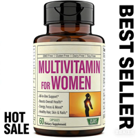 Meilleures multivitamines pour femmes adultes, nutriments essentiels, sans OGM, sans gluten, sans produits laitiers, sans soja, soutien quotidien pour la santé, 60 capsules