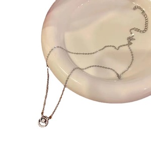 Double Ring Zircon Necklace For Women Circle Geometric Design Bezel Setting Party Clavicle Chain Accessory - Product Image 5