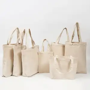 Ponto bege lona saco 30*35, 35*40, 20*25, 25*30cm ambientalmente amigável reutilizável simples cor sólida bege algodão saco