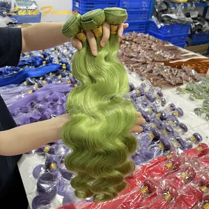 Hot Sale Green Hair 3 Bundles Virgin Brazilian Hair Lace Closure Remy Body Wave Natural Double Color Human Hair