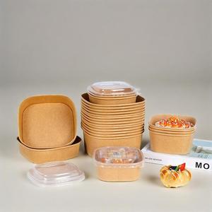 Wholesale Custom Eco-friendly <b>Takeaway</b> Disposable Rectangle Food <b>Container</b> WhitePaper Salad Fruit Bowl <b>With</b> <b>Lid</b> - Product Image 2