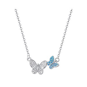 Mới đến <span class=keywords><strong>lightc</strong></span> sang trọng tinh tế màu xanh đôi bướm Vòng cổ phụ nữ phong cách mới Zircon Inlay thời trang mặt dây chuyền vòng cổ - Product Image 1