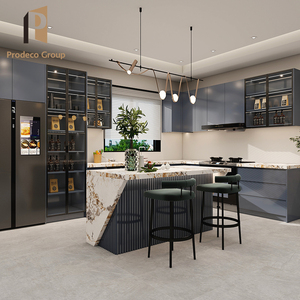 Luxuriöse Hochwertige Maßgefertigte Modulare Moderne Schwarze Küchenschränke mit Holzlaminat Umweltfreundliche Marmor-Arbeitsplatte Spüle - Product Image 5