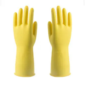 Перчатки Helbow бытовые латексные с логотипом на заказ, упаковка, латексные, с покрытием, 60 г, Hrubberality желтые